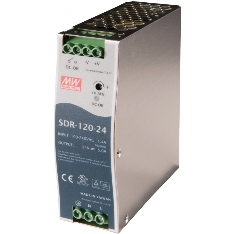 MeanWell SDR-120-24 Alimentatore DIN RAIL 120W 24V 5A Per Automazione  Industriale Input 220V 110V