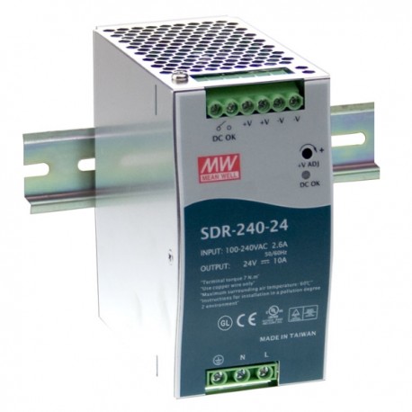 SDR-240-48 MeanWell SDR-240-48 - Alimentatore Meanwell - Din Rail 240W 48V - Input 100-240 VAC Alimentatori Automazione
